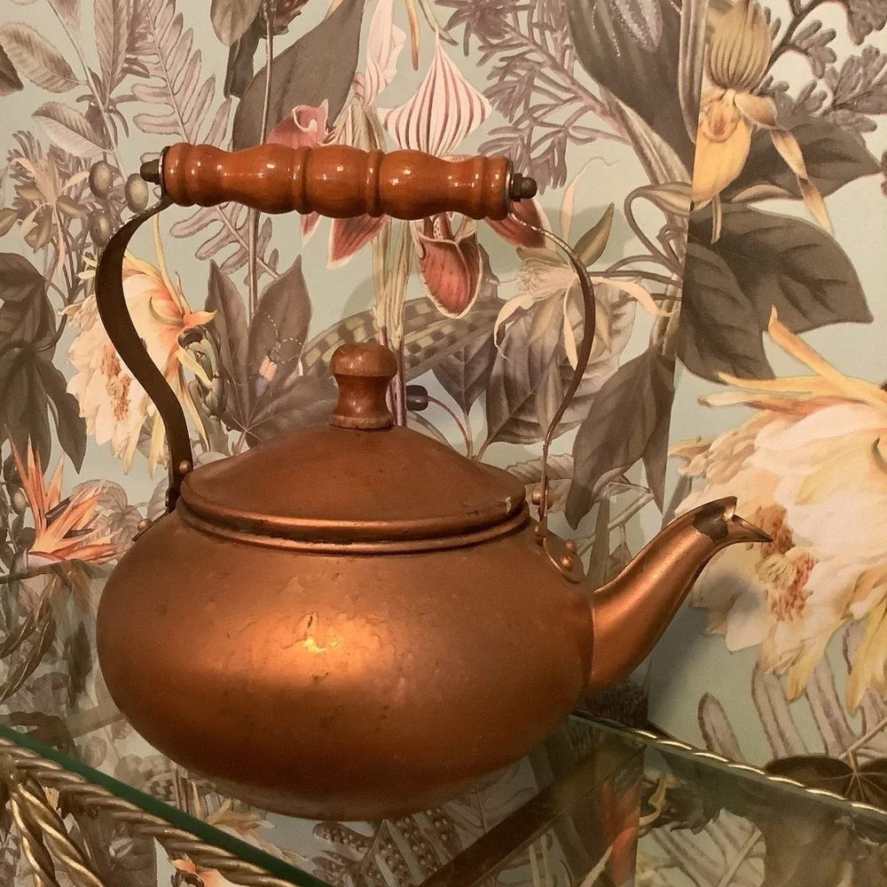 Vintage Copper Teapot Wood Handle